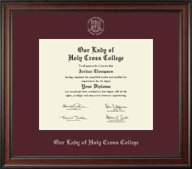 Our Lady of Holy Cross College diploma frame - Silver Embossed Diploma Frame in Studio
