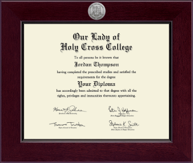 Our Lady of Holy Cross College diploma frame - Century Silver Engraved Diploma Frame in Cordova