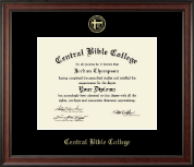 Central Bible College Gold Embossed Diploma Frame in Studio