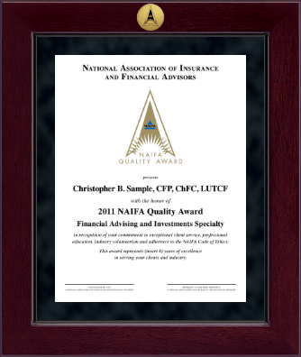National Association of Insurance and Financial Advisors certificate frame - Millennium Gold Engraved Certificate Frame in Cordova