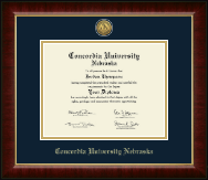 Concordia University in Nebraska Gold Engraved Medallion Diploma Frame in Murano