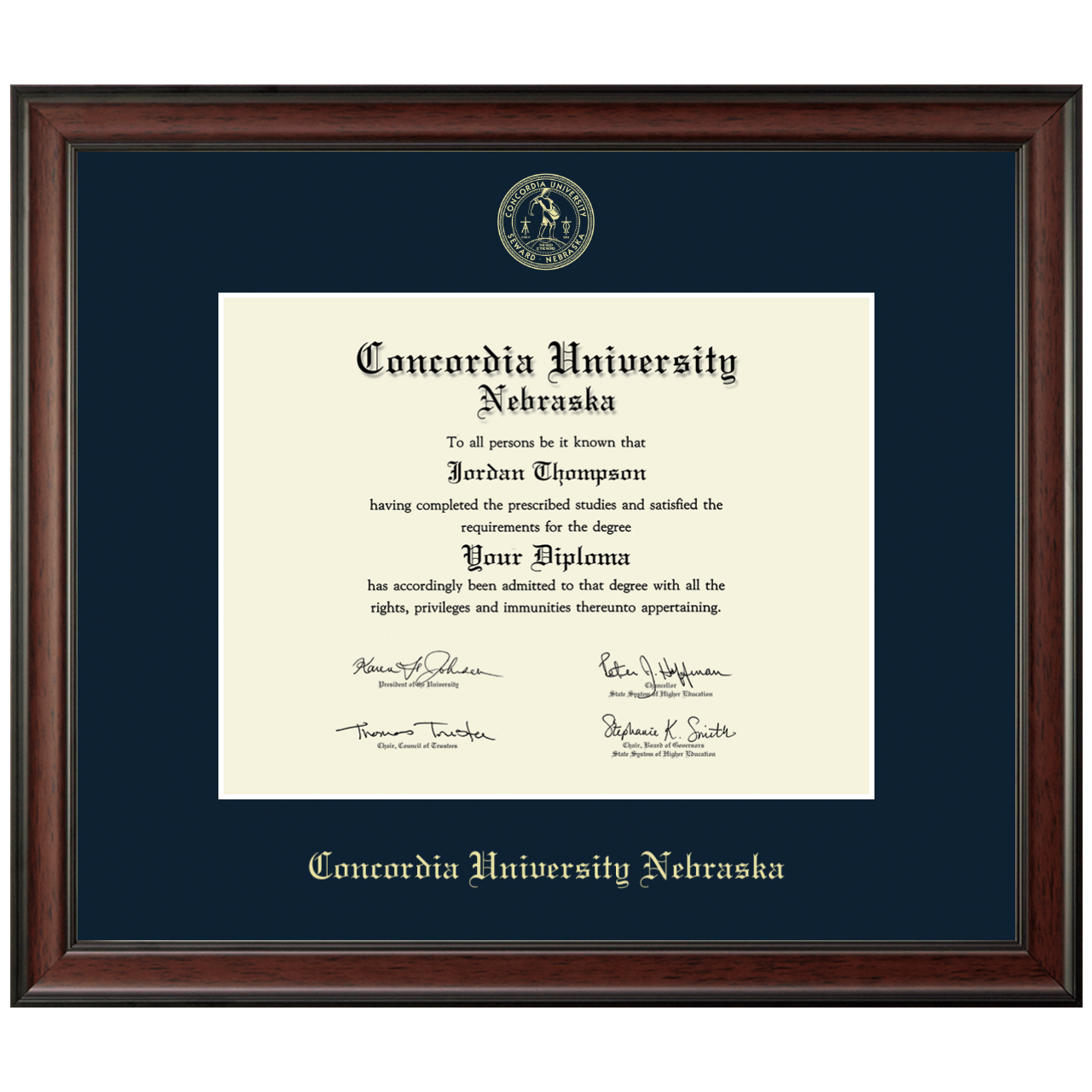Gold Embossed Diploma Frame in Studio Concordia University in Nebraska