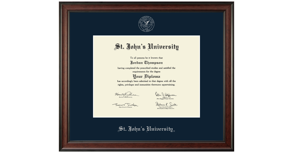 Silver Embossed Diploma Frame in Studio St. John's University, New York