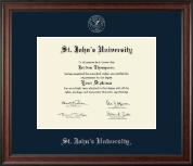 St. John's University, New York diploma frame - Silver Embossed Diploma Frame in Studio