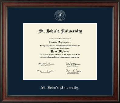 St. John's University, New York diploma frame - Silver Embossed Diploma Frame in Studio