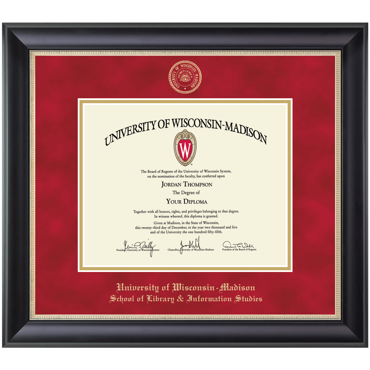 Gold Embossed Diploma Frame in Noir University of Wisconsin Madison