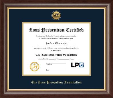 The Loss Prevention Foundation certificate frame - Gold Engraved Medallion Certificate Frame in Hampshire