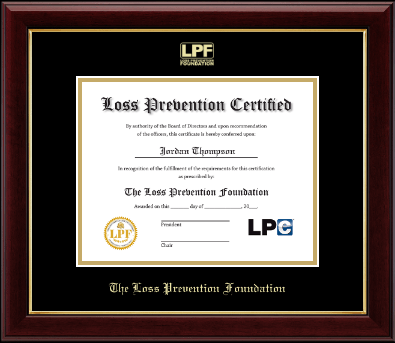 The Loss Prevention Foundation certificate frame - Gold Embossed Certificate Frame in Gallery