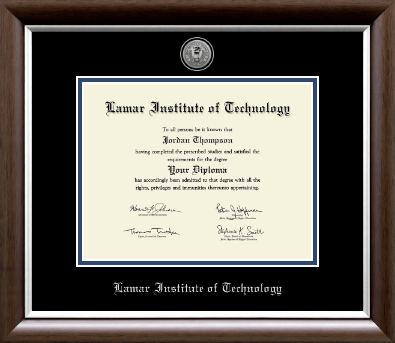 Lamar Institute of Technology diploma frame - Silver Engraved Medallion Diploma Frame in Devonshire