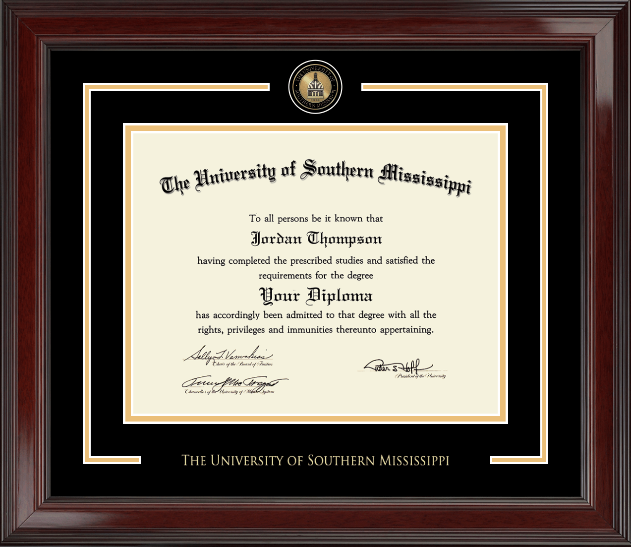 The University Of Southern Mississippi Showcase Edition Diploma Frame 