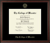 The College of Wooster Gold Embossed Diploma Frame in Studio