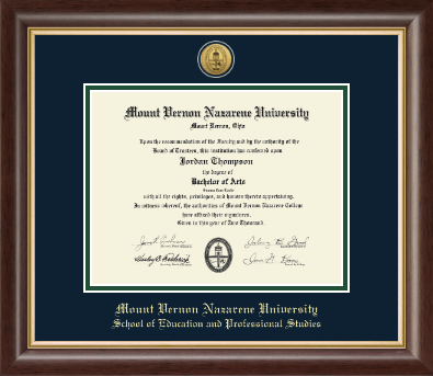 Mount Vernon Nazarene University diploma frame - Gold Engraved Medallion Diploma Frame in Hampshire