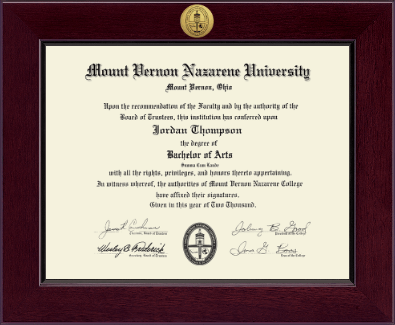 Mount Vernon Nazarene University diploma frame - Century Gold Engraved Diploma Frame in Cordova