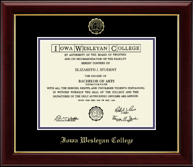 Iowa Wesleyan College diploma frame - Gold Embossed Diploma Frame in Gallery