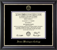 Iowa Wesleyan College diploma frame - Gold Embossed Diploma Frame in Noir