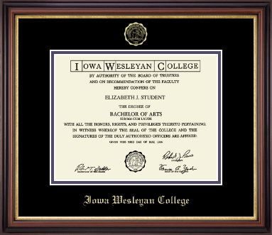 Iowa Wesleyan College diploma frame - Gold Embossed Diploma Frame in Regency Gold