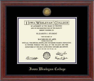 Iowa Wesleyan College diploma frame - Gold Engraved Medallion Diploma Frame in Signature