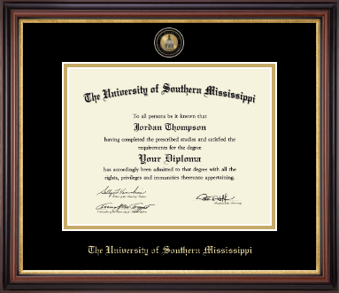 The University of Southern Mississippi diploma frame - Masterpiece Medallion Diploma Frame in Regency Gold