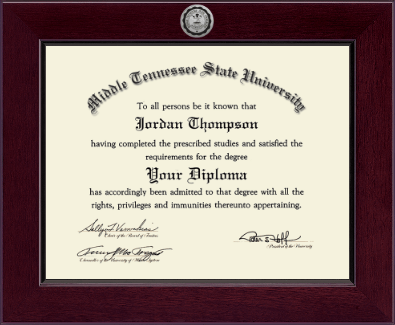 Middle Tennessee State University diploma frame - Century Silver Engraved Diploma Frame in Cordova