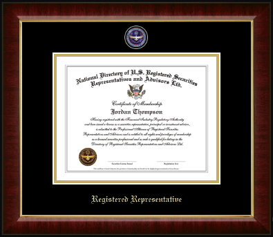 National Directory of U.S. Registered Securities Representatives & Advisors certificate frame - Registered Representative Masterpiece Medallion Certificate Frame in Murano