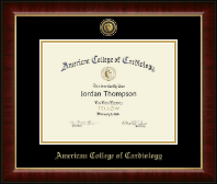 American College of Cardiology Gold Engraved Medallion Certificate Frame in Murano