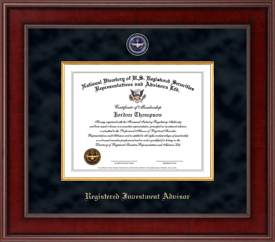 National Directory of U.S. Registered Securities Representatives & Advisors certificate frame - Registered Investment Advisor Presidential Masterpiece Certificate Frame in Jefferson