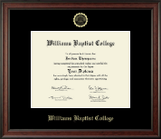 Williams Baptist College Gold Embossed Diploma Frame in Studio