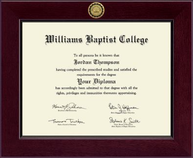 Williams Baptist College diploma frame - Century Gold Engraved Diploma Frame in Cordova