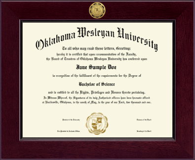 Oklahoma Wesleyan University diploma frame - Century Gold Engraved Diploma Frame in Cordova