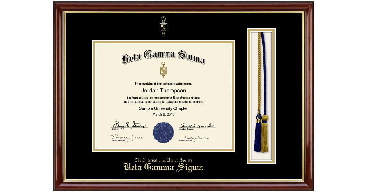 Tassel Cord Certificate Frame in Southport Gold Beta Gamma Sigma