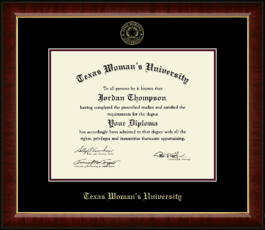 Texas Woman's University diploma frame - Gold Embossed Diploma Frame in Murano