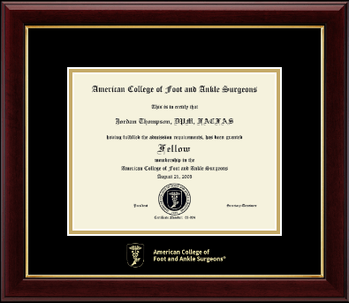 American College of Foot and Ankle Surgeons certificate frame - Gold Embossed Certificate Frame in Gallery