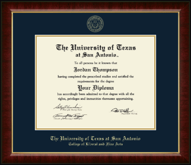 The University of Texas San Antonio diploma frame - Gold Embossed Diploma Frame in Murano