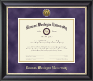 Kansas Wesleyan University diploma frame - Gold Engraved Medallion Diploma Frame in Noir