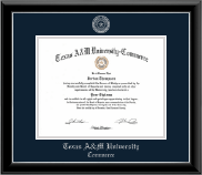 Texas A&M University - Commerce Silver Embossed Diploma Frame in Onyx Silver