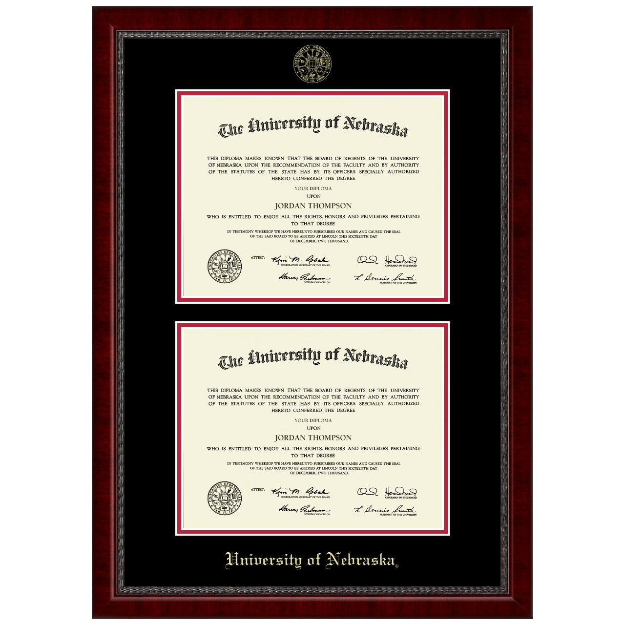 Double Diploma Frame in Sutton University of Nebraska Item 262653