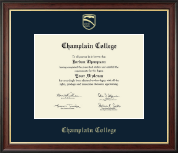 Champlain College Gold Embossed Diploma Frame in Studio Gold