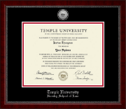 Temple University Law School Silver Engraved Medallion Diploma Frame in Sutton