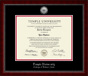 Temple University Silver Engraved Medallion Diploma Frame in Sutton