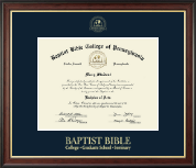 Baptist Bible College and Seminary Gold Embossed Diploma Frame in Studio Gold