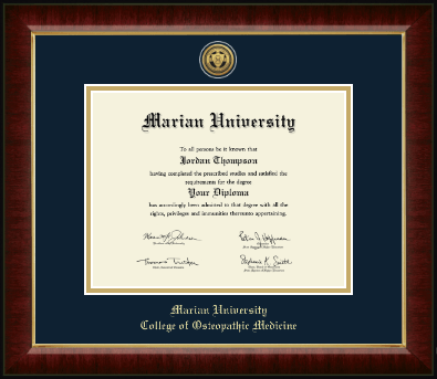 Marian University in Indiana diploma frame - Gold Engraved Medallion Diploma Frame in Murano