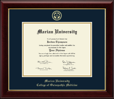 Marian University in Indiana diploma frame - Gold Embossed Diploma Frame in Gallery