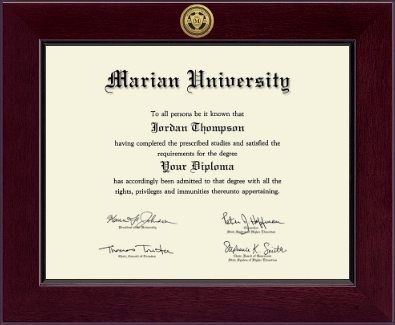 Marian University in Indiana diploma frame - Century Gold Engraved Diploma Frame in Cordova