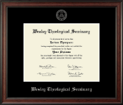 Wesley Theological Seminary Silver Embossed Diploma Frame in Studio