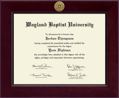 Wayland Baptist University diploma frame - Century Gold Engraved Diploma Frame in Cordova