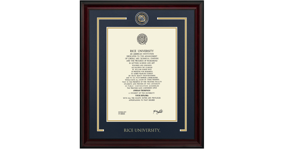 Showcase Edition Diploma Frame in Encore Rice University - Item #268743 ...