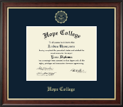 Hope College Gold Embossed Diploma Frame in Studio Gold