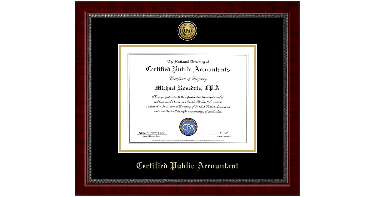 Gold Engraved Medallion Certificate Frame in Sutton CPA Directory Inc