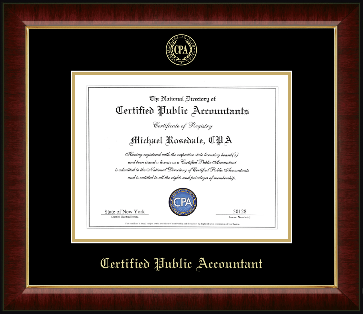 CPA Directory Inc Gold Embossed Certificate Frame in Murano Item