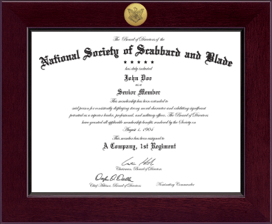 The National Society of Scabbard & Blade certificate frame - Century Gold Engraved Certificate Frame in Cordova
